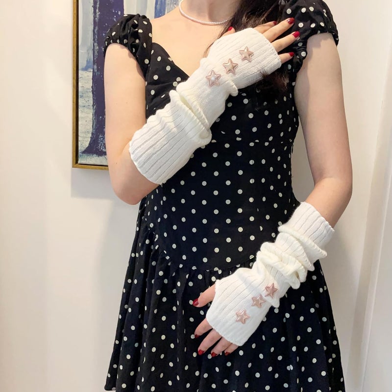 DUNKOING Cute Y2K Arm Warmers Kawaii Knitted Wrist Warmers Long Japanese Harajuku Goth Fingerless Sleeve for Women Girls - Image 5